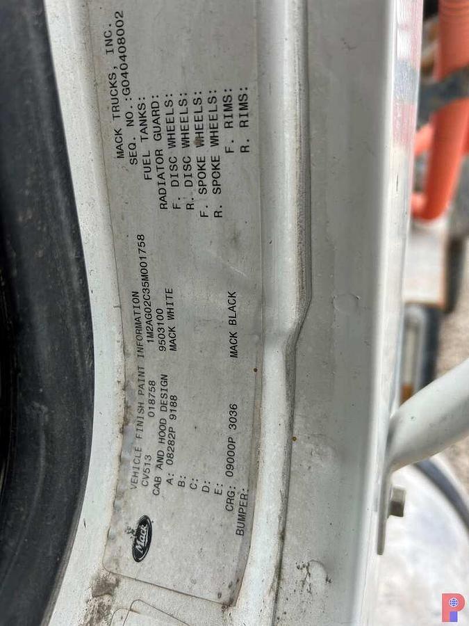 Used 2005 MACK CV513 T/A CEMENT SPM TRIPLEX PUMP TRUCK