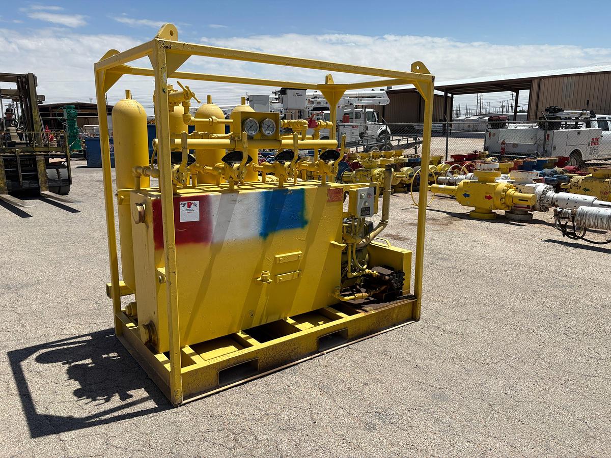 Used Meyer 4-station closing unit, skidded