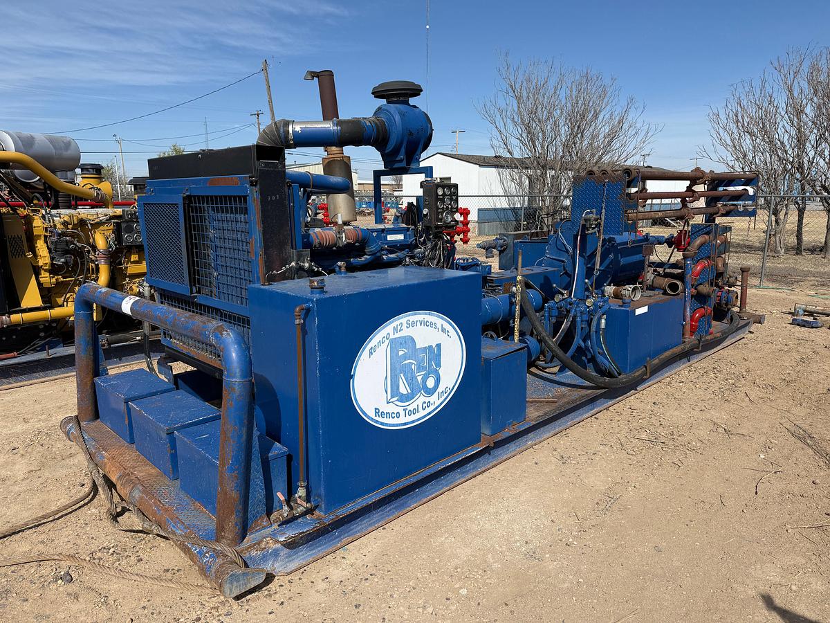 Used OFM 10K WP TRIPLEX WELL SERVICE PUMP P/B DETROIT SERIES 60 14L 665 HP, SKIDDED
