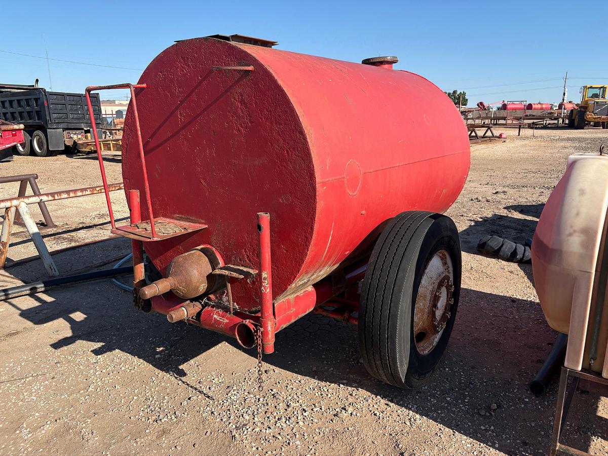 Used 90”L x 60”DIA 1,000 gallon SHOPBUILT s/a bumper pull fluid tank trailer