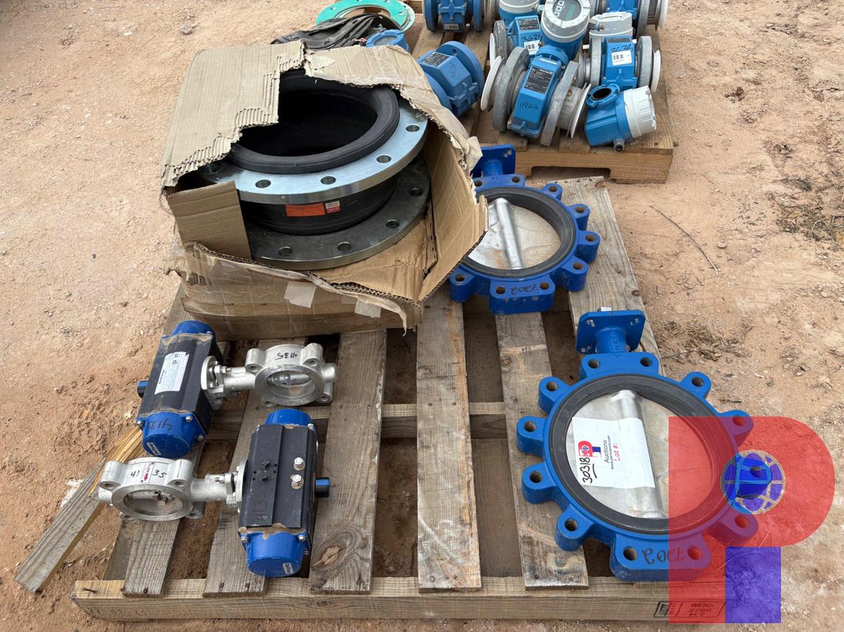 Used (2) NEW IN BOX 12” STAINLESS EXPANSION JOINTS, (2) 10” BUTTERFLY VALVES, & (2) 3” BUTTERFLY VALVES