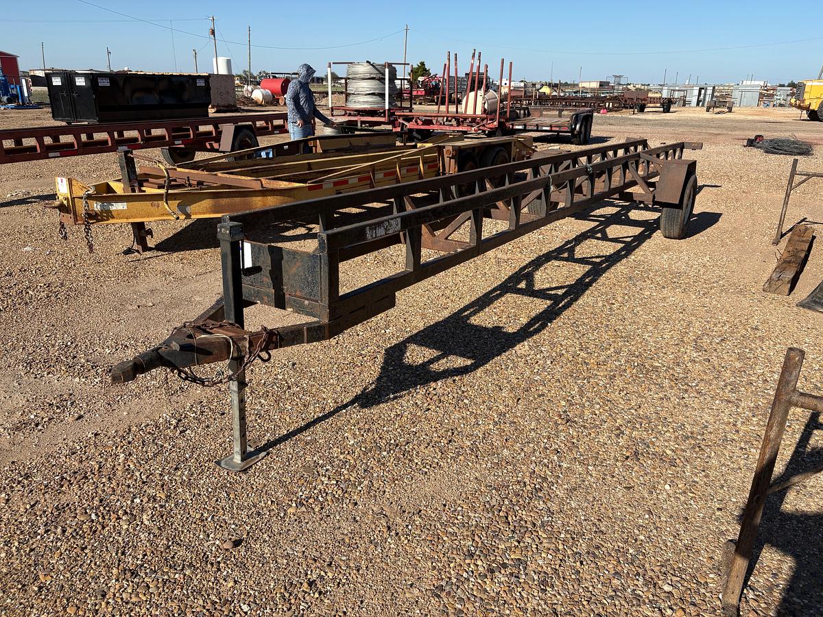 Used SHOPBUILT 29’ x 24” s/a bumper pull pipe trailer