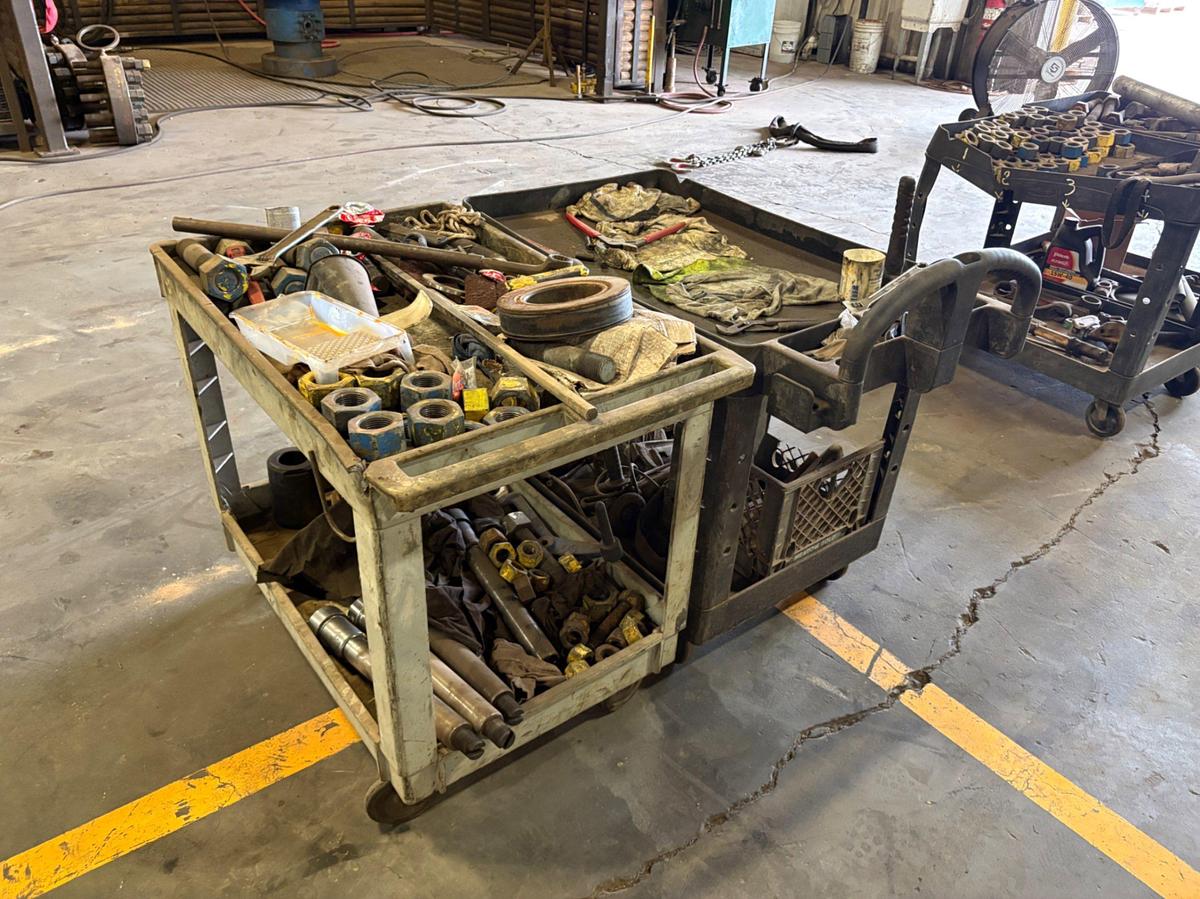 Used (2) Rubbermaid rolling tool carts w/ contents