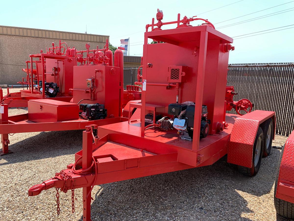 Used 2-station closing unit mtd on SHOPBUILT 10’ x 5’ t/a bumper pull trailer