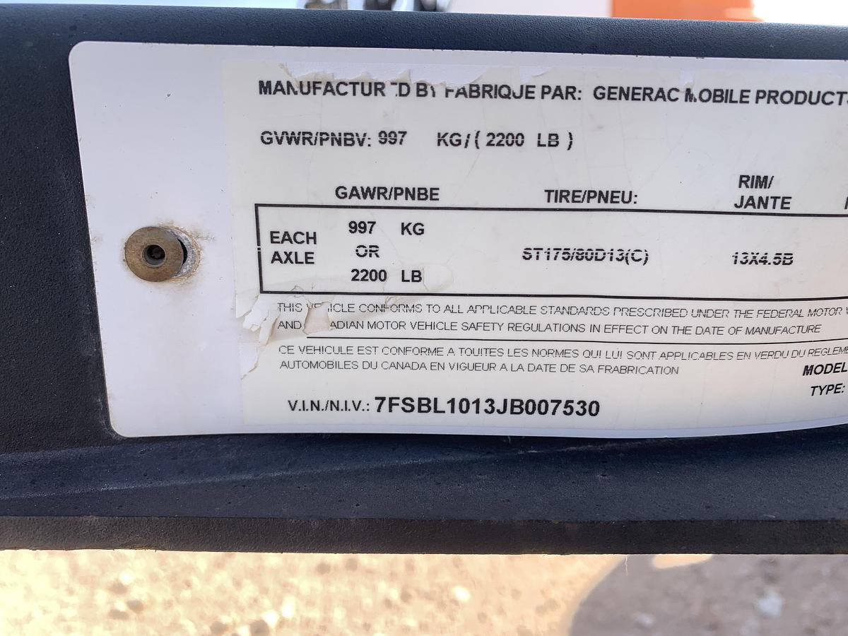 Used 2018 GENERAC MLT6SMD 6KW S/A BUMPER PULL LED LIGHT TOWER