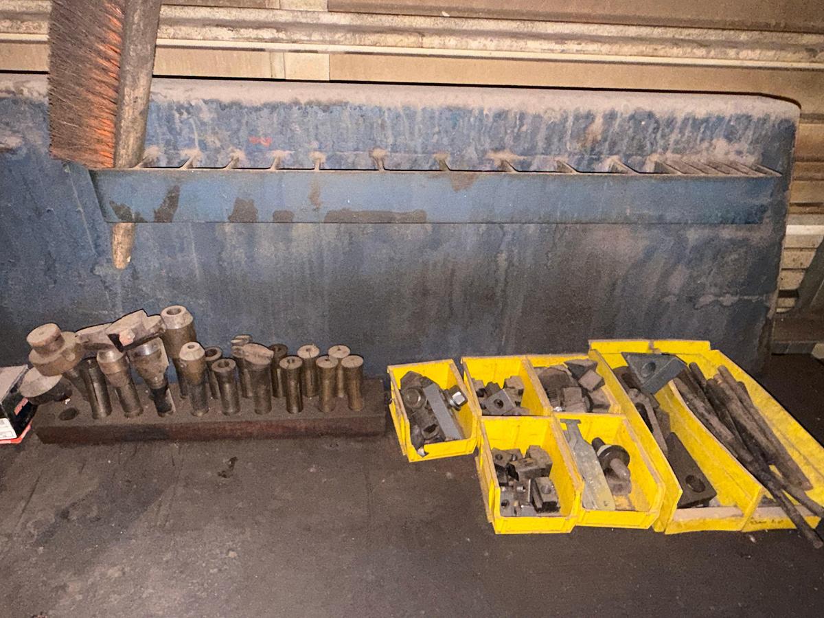 Used 8’x2.6’x3.6’ METAL ROLLING TOOL CABINET & WORK BENCH W/ LATHE TOLLING CONTENTS