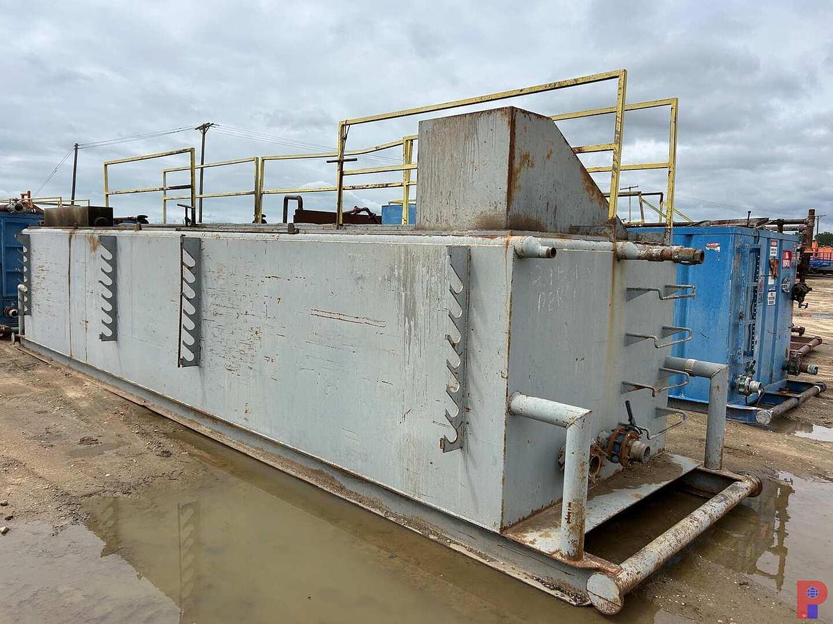 Used 28’ X 7’ X 5’ (3)-COMP. MUD TANK, W/ MUD SCREEN, DEGASSER, IRON RACKS