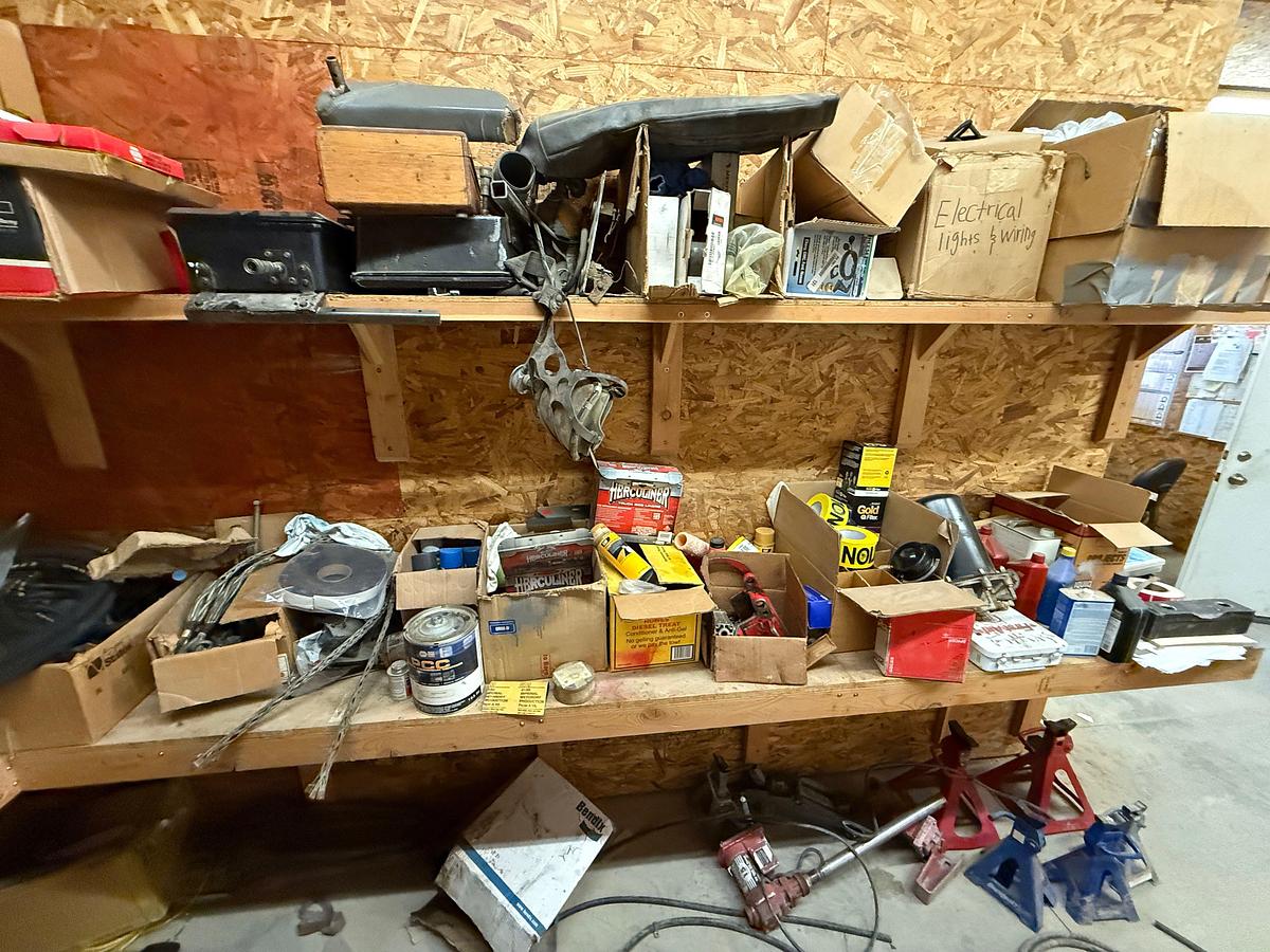 Used PARTS ROOM W/ CONTENTS OF, ROD ELEVATORS, SNATCH BLOCK, HYD VALVE BANK, (8) SHARK TOOTH BITS, JASK STANDS, FUEL PUMP, & RELATED