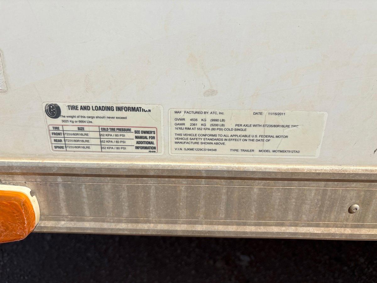 Used 2012 ATC TRAILERS 12’ X 7.5’ T/A BUMPER PULL DOGHOUSE TRAILER