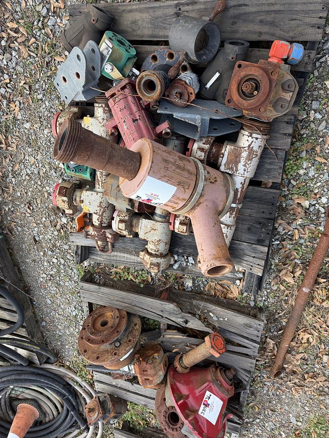 Used (3) PALLETS W/ 2” 10K WP CEMENT MANIFOLDS, HYDRAULIC PUMPS, REAR DIFF., 3/4” HYDRAULIC HOSES