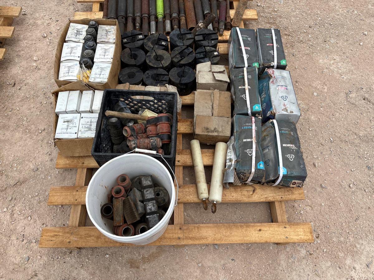 Used (2 pallets) assorted swab cups, stripper rubbers, hydraulic hoses, & drill bits