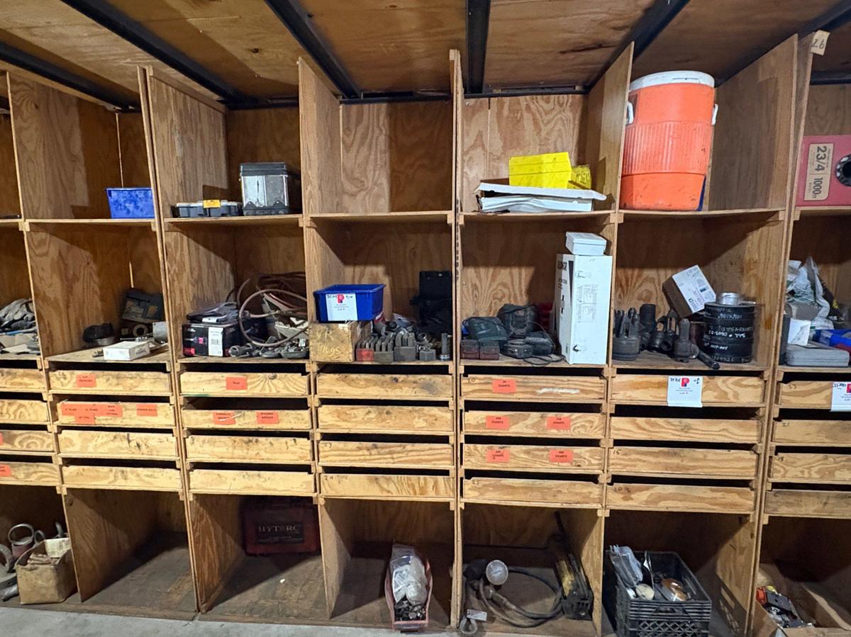 Used (6) shelves of assorted shop tools & valve parts