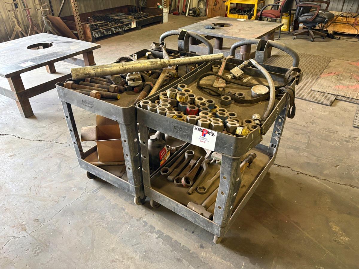 Used (2) Rubbermaid rolling tool carts w/ contents