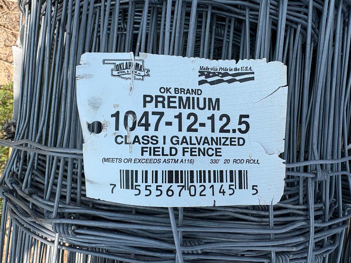 Used (2) rolls 330’ x 48” & (2) rolls of 330’ x 38” galvanized fence, assorted wooden posts, 3” poly pipe, etc