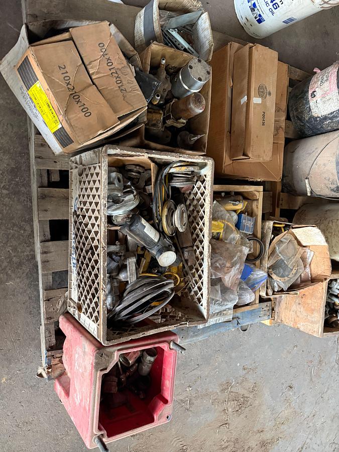 Used (2) PALLETS OF VARIOUS BOLTS, FITTINGS, CLEVIS’s, SOME ENGINE PARTS