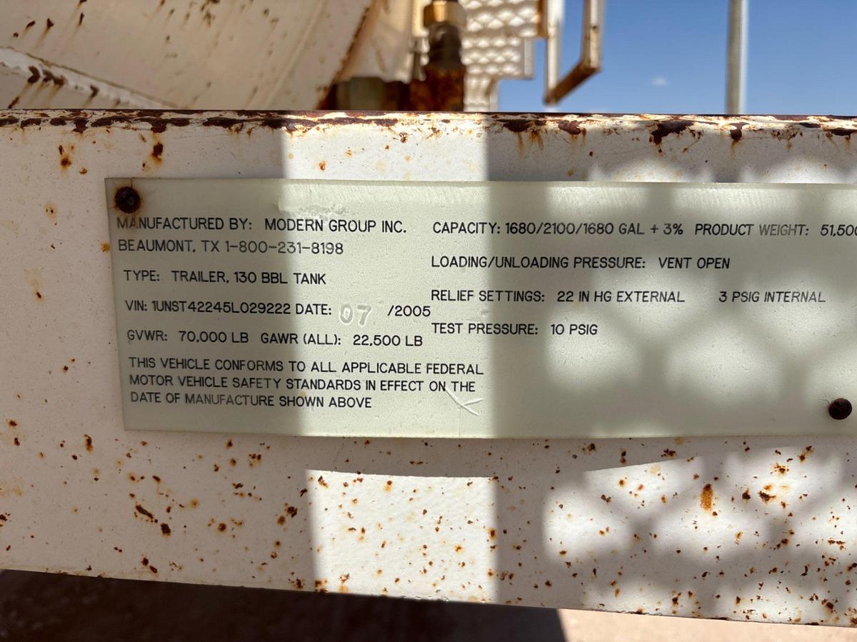 Used 2005 DRAGON 130 BBL T/A FLUID HAUL TRAILER