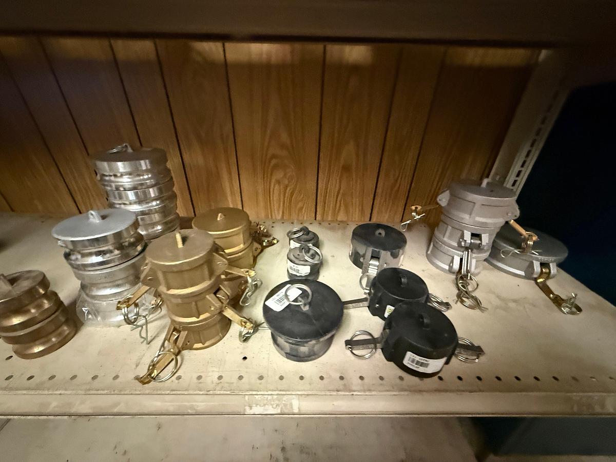 Used 4th SHELF OF (30+) 2” THRU 4” ALUM & PVC CAMLOCK FITTINGS,