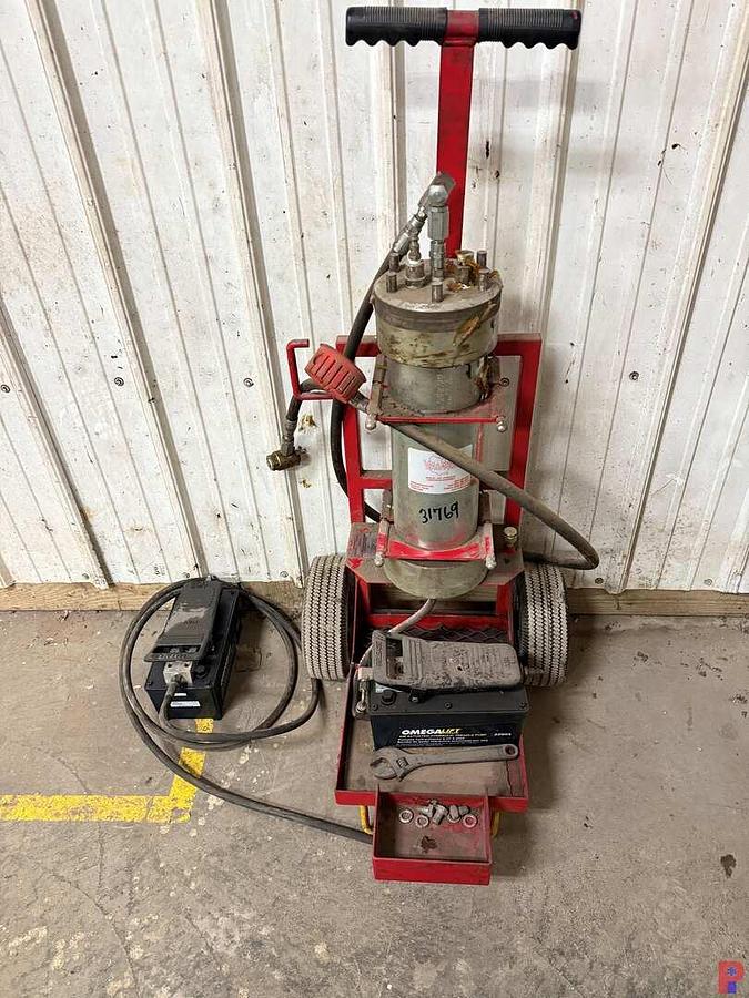 Used (2 X $) VAL-TEX 15K PSI HYDRAULIC LUBRICATOR UNIT W/  DOLLY, (2) OMEGA LIFT TREADLE PUMPS