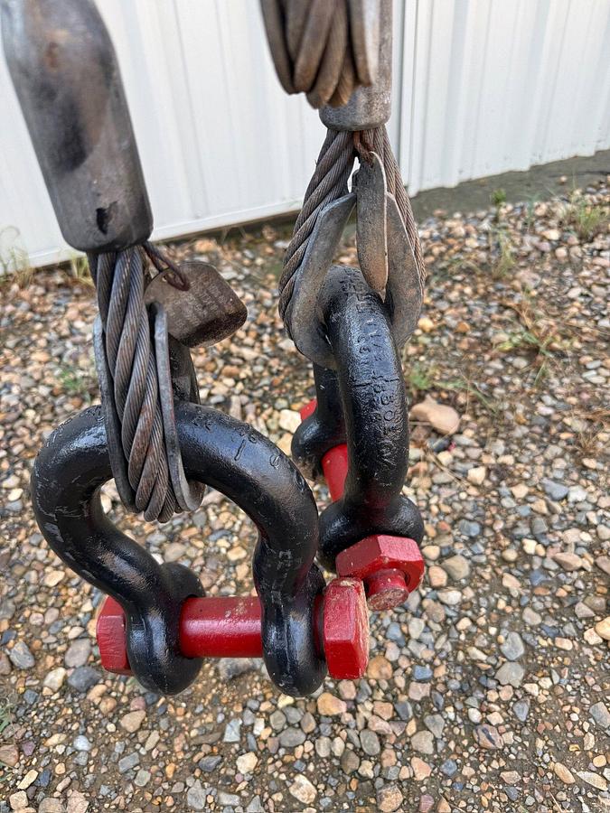 Used 3/8" x 8' 4-Leg Wire Rope Bridle Sling Rating 29,000 lbs with 2-Crosby 17 ton shackles