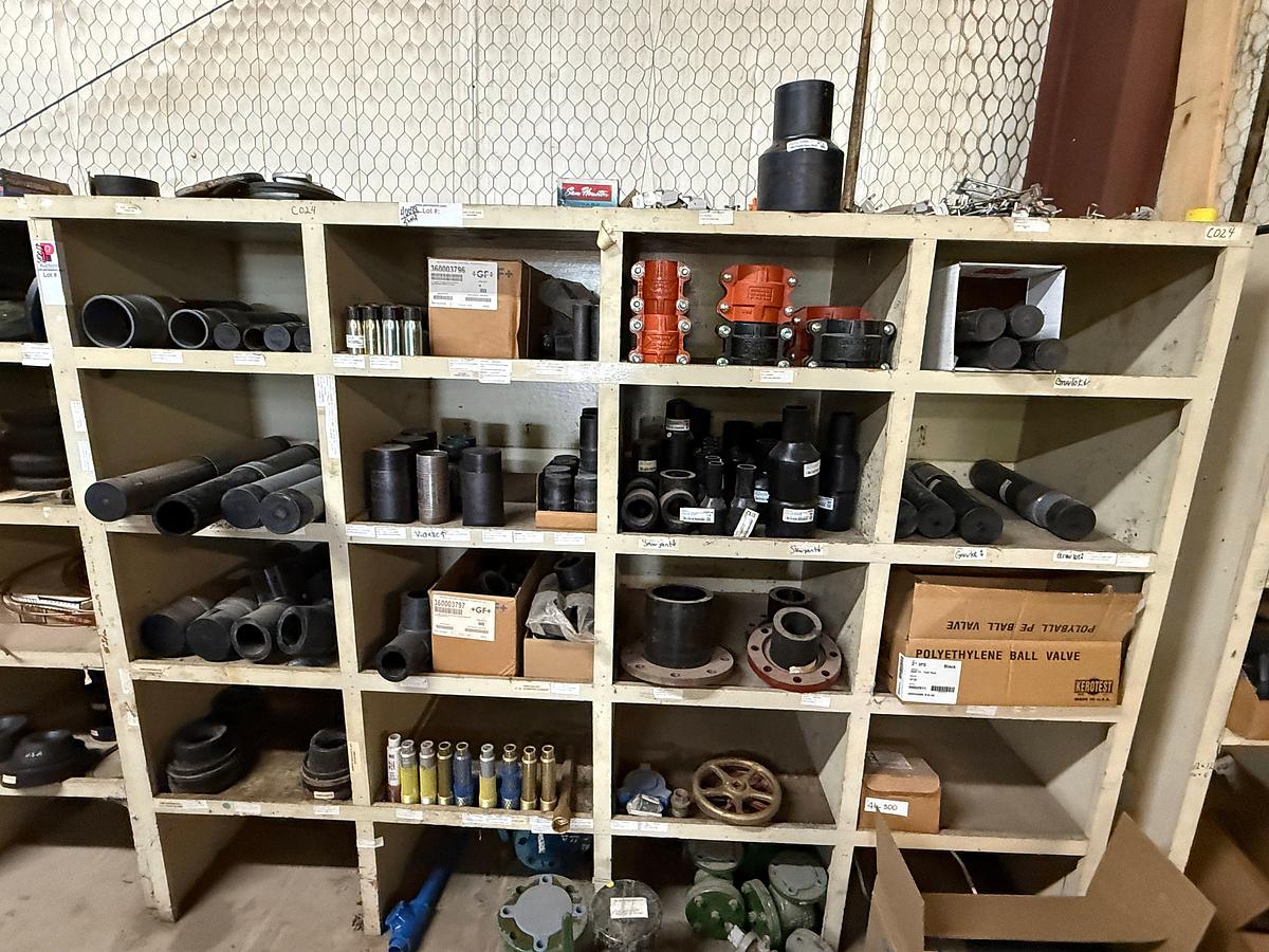 Used 8’ x 2’ x 6’ 20-BIN WOOD PARTS SHELF