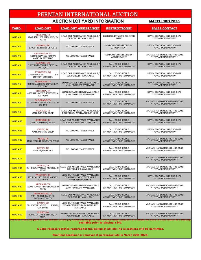 Used YARD INFORMATION & TERMS INFORMATION LOT