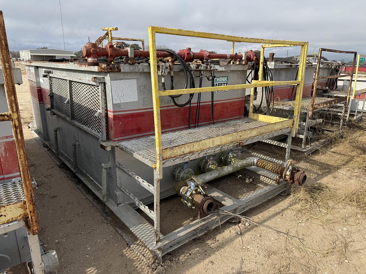 Used 15’ X 7’ X 5’ 3-COMP CEMENT MIXING TANK W/ AGITATORS, AIR VALVES CATWALK, PORCH,