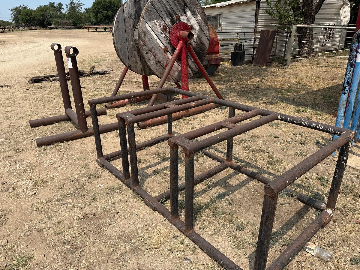 Used (2) 48”H SPOOL RACKS & (1) 7’L x 3.6’W x 2.4’H STEEL RACK