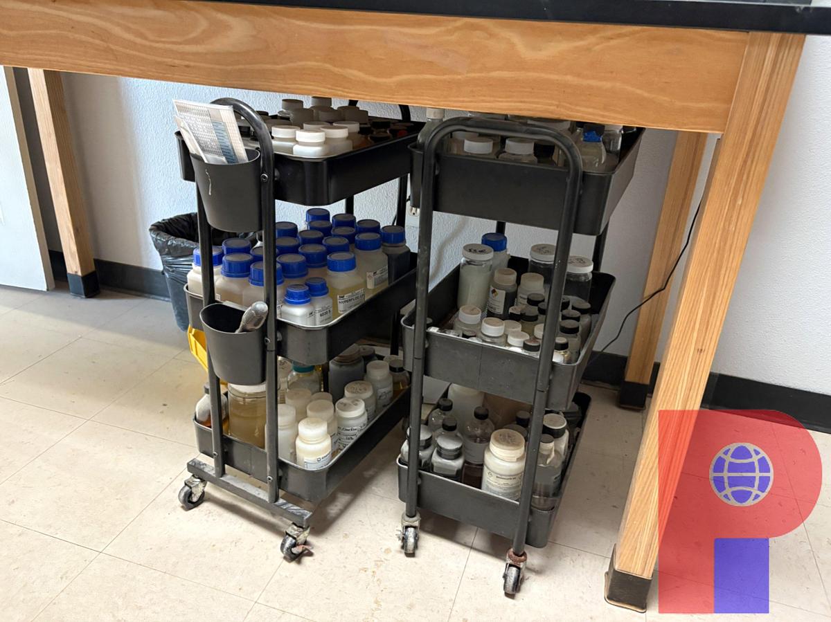 Used 6’ X 2.5’ X 3’ WORK TABLE W/ LAB EQUIPMENT