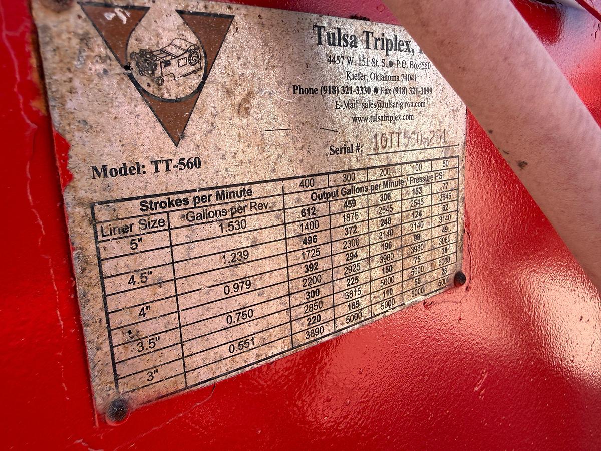 Used Tulsa triplex TT-560 triplex pump unit, skidded