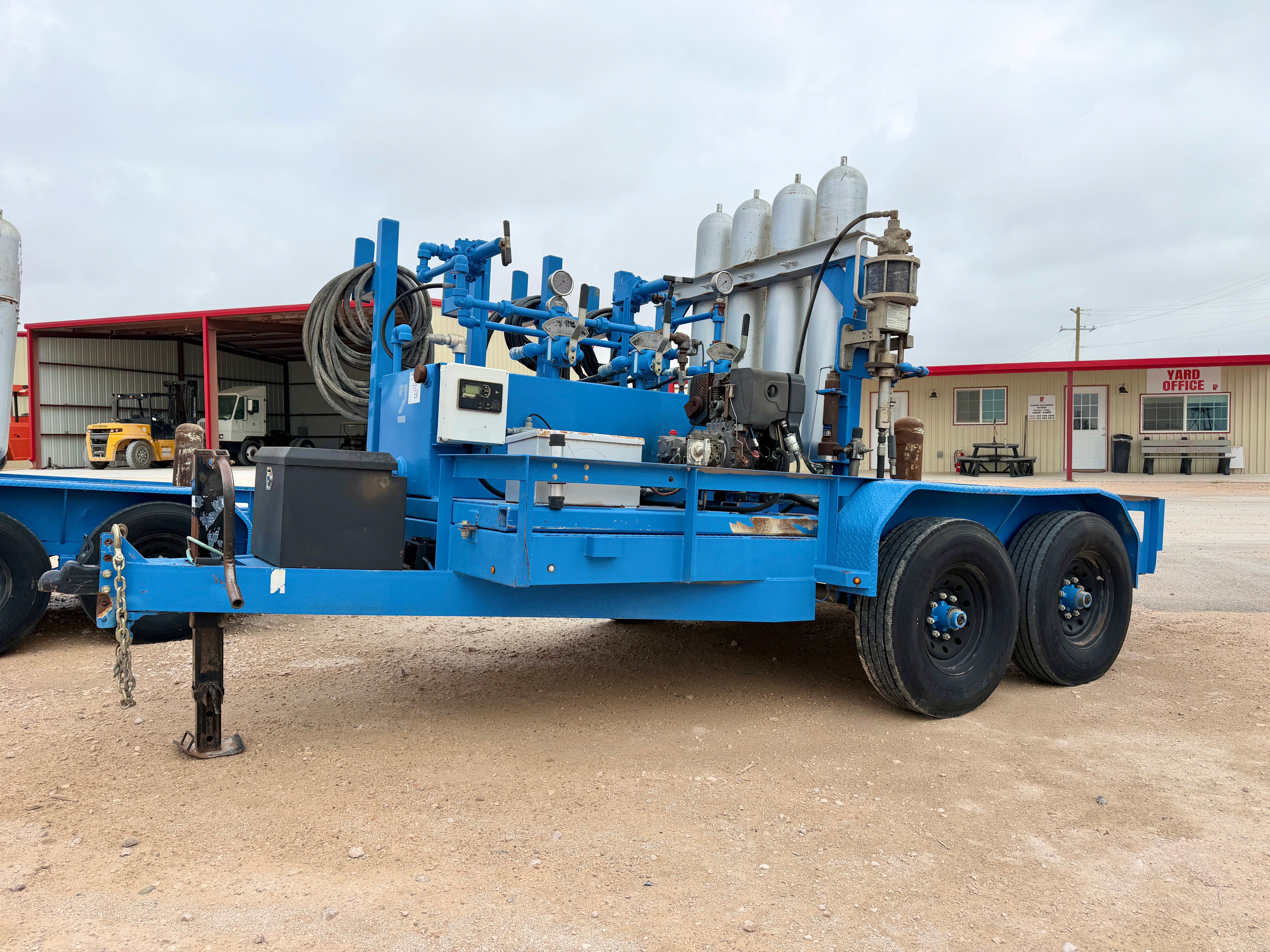 Used 3-station closing unit mtd on 12’ x 80” t/a bumper pull trailer