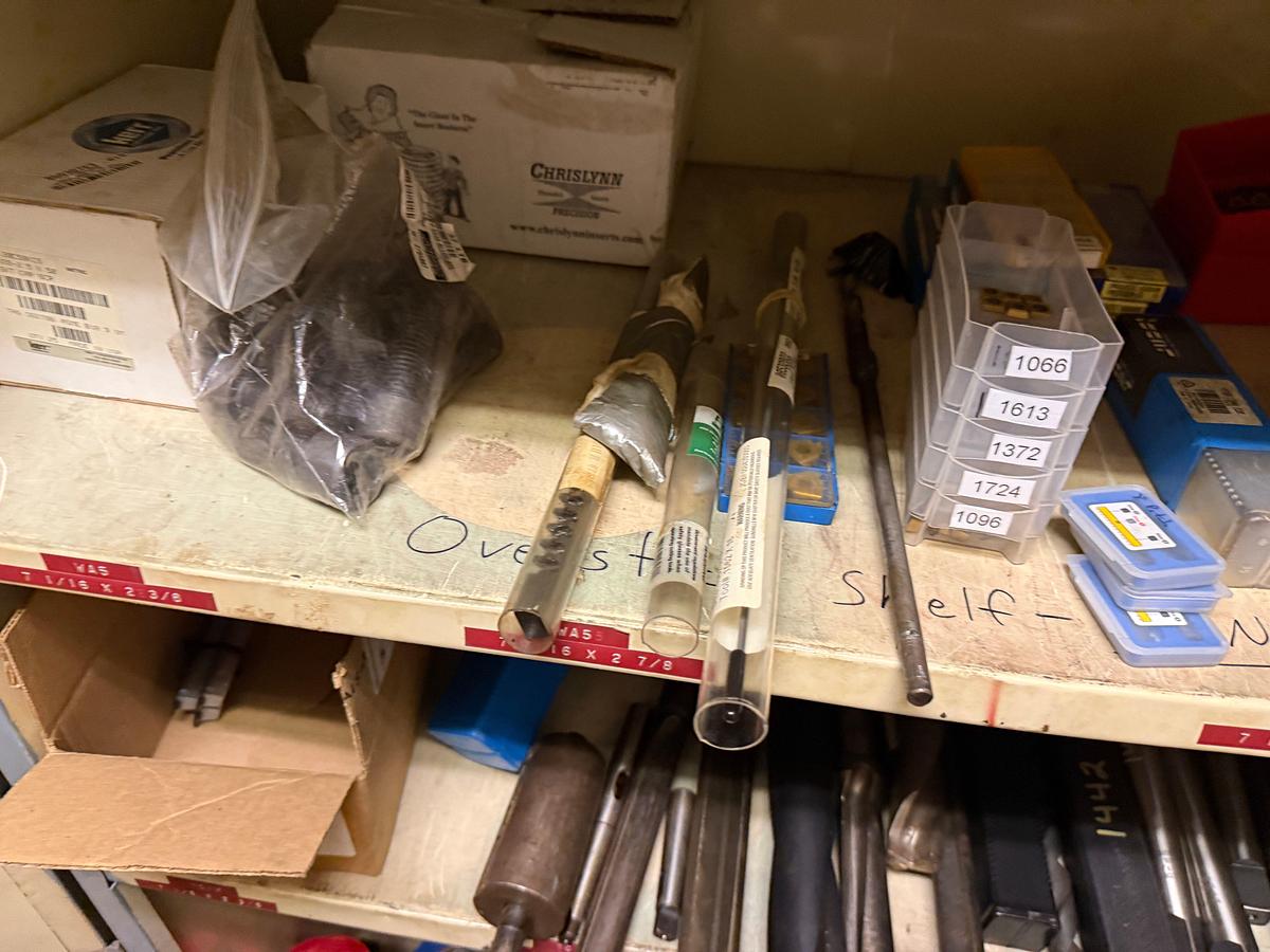 Used ROOM W/ SHELVES & (2) DOOR CABINET INCLUDES (100+) MACHINE CUTTING TOOLS, SUPPLIES, SPARE PARTS, & RELATED