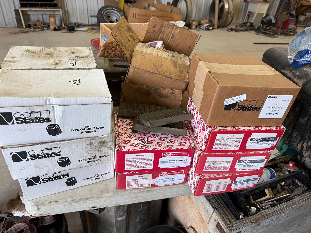 Used (UNUSED) (6) BOXES of TYPE GA OIL SAVER RUBBERS, (3) BOXES CAVINS 2-7/8” & (2) CAVINS 2-3/8” INSERTS, (1) 9” 2-3/8” TUBING WIPER