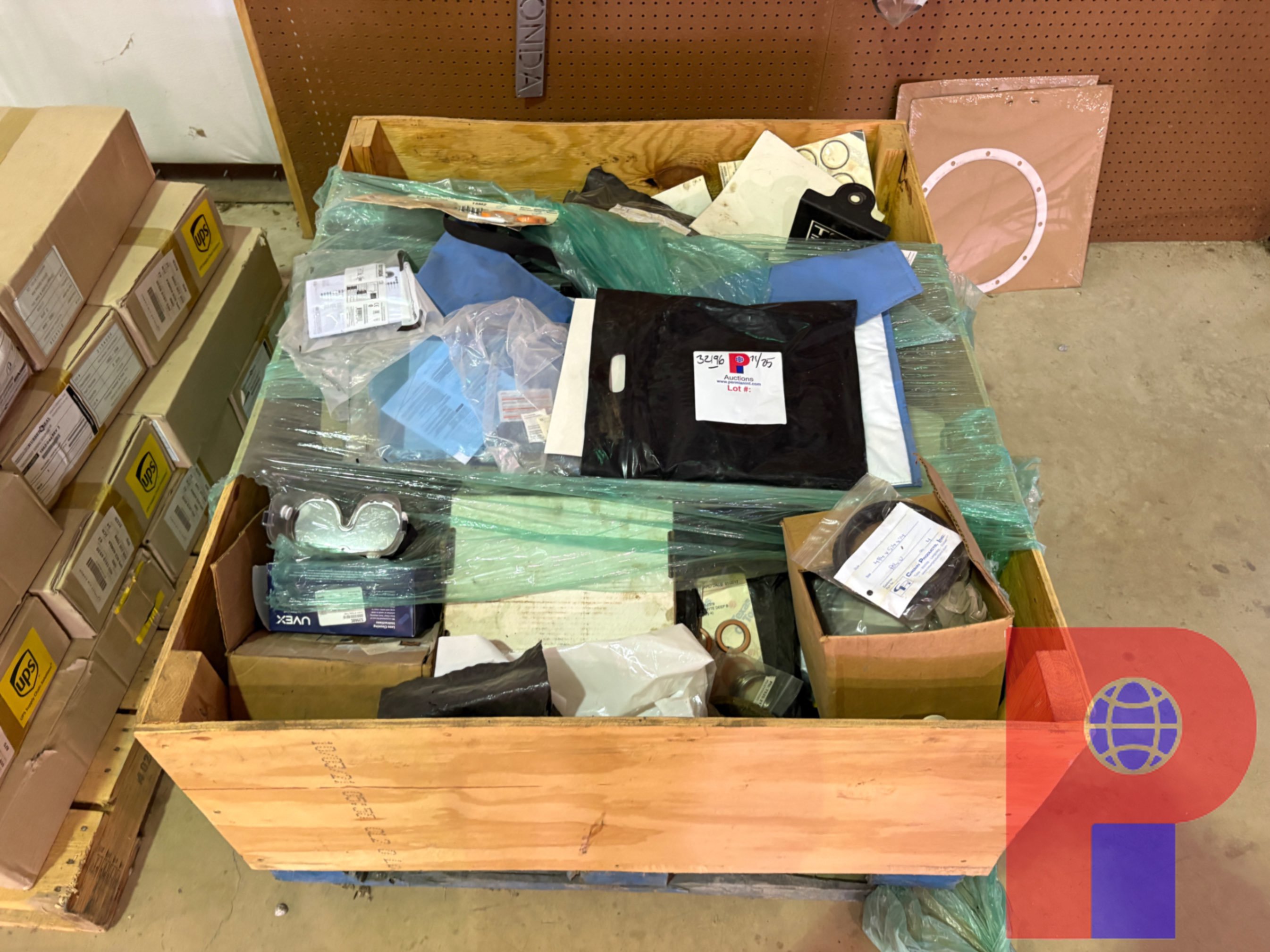 Used CRATE OF TEXAS OIL TOOLS PIPE ACTUATOR ASSEMBLIES, SAFETY GOGGLES, SEALS, O-RINGS, RAMS