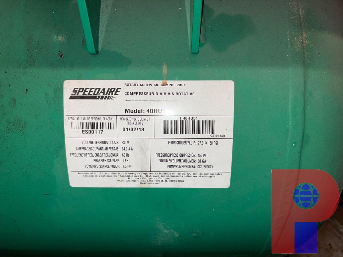 Used SPEEDAIRE 40HU51 7.5HP ELECTRIC AIR COMPRESSOR