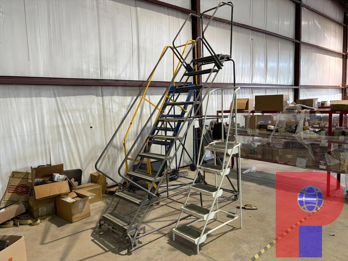 Used (3) ROLLING STAIRCASES, 4’ , 7’ , & 8’H