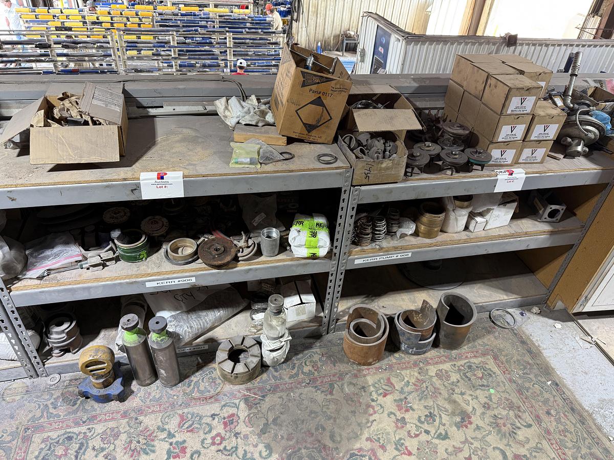 Used 6-SHELVE SECTION OF KERR & SOME OFM TRIPLEX PUMP PARTS