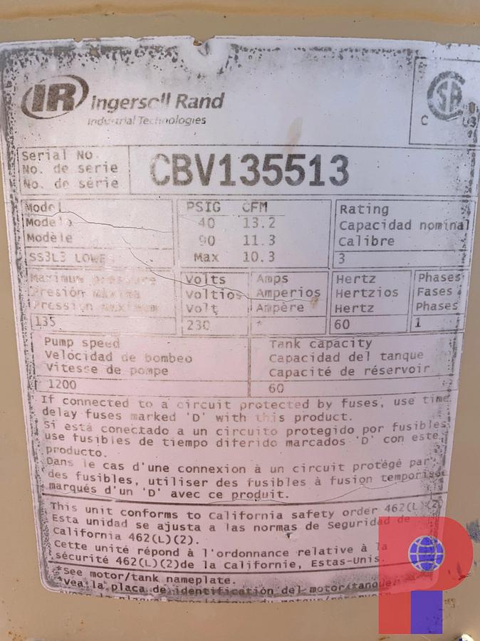 Used (3) INGERSOLL RAND ELECTRIC OIL LUBE AIR COMPRESSOR