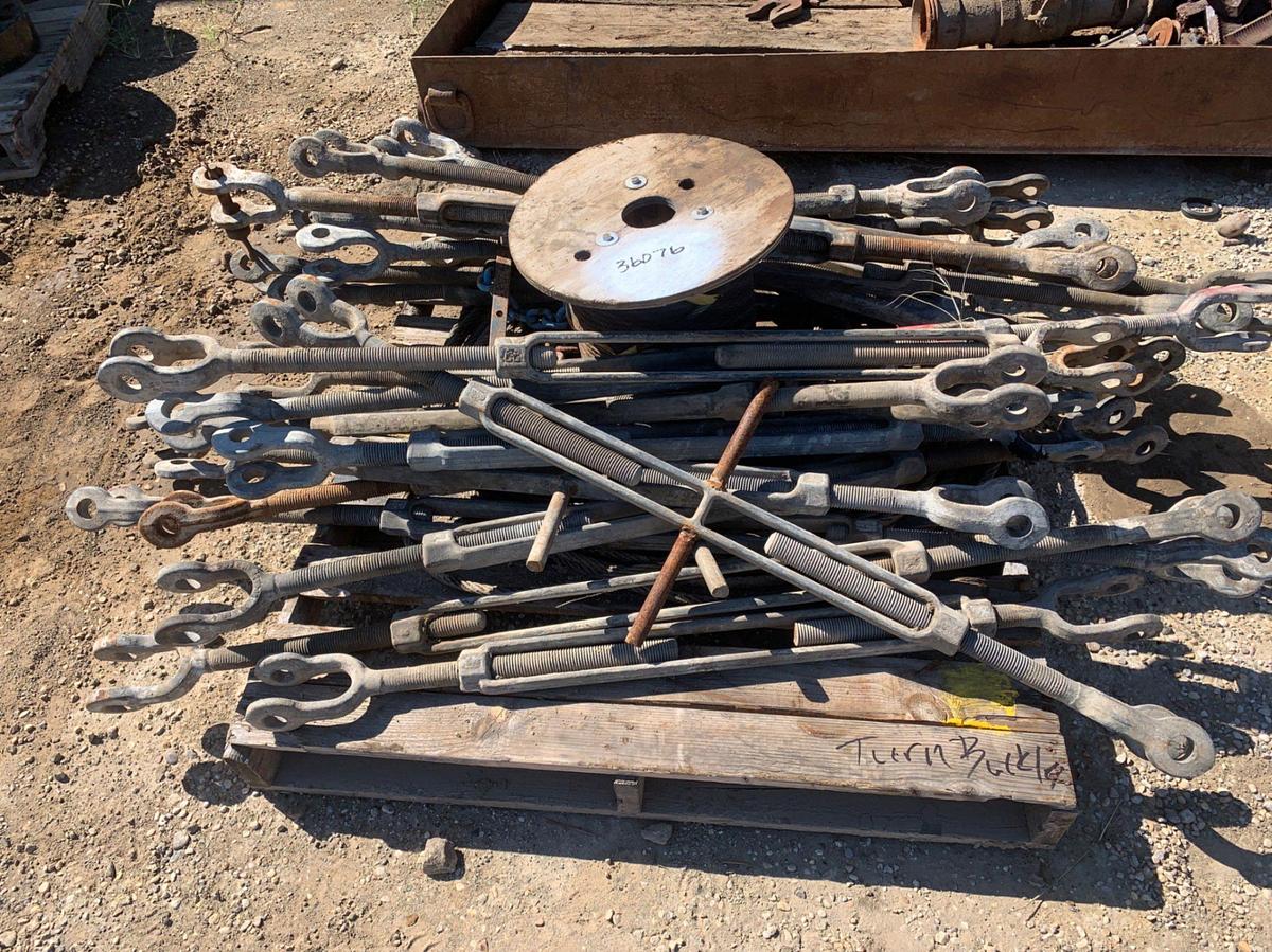 Used (3) Pallets of (15+) Turn Buckles, Spool of 3/8 Wire Rope, and 5/8 Wire Rope