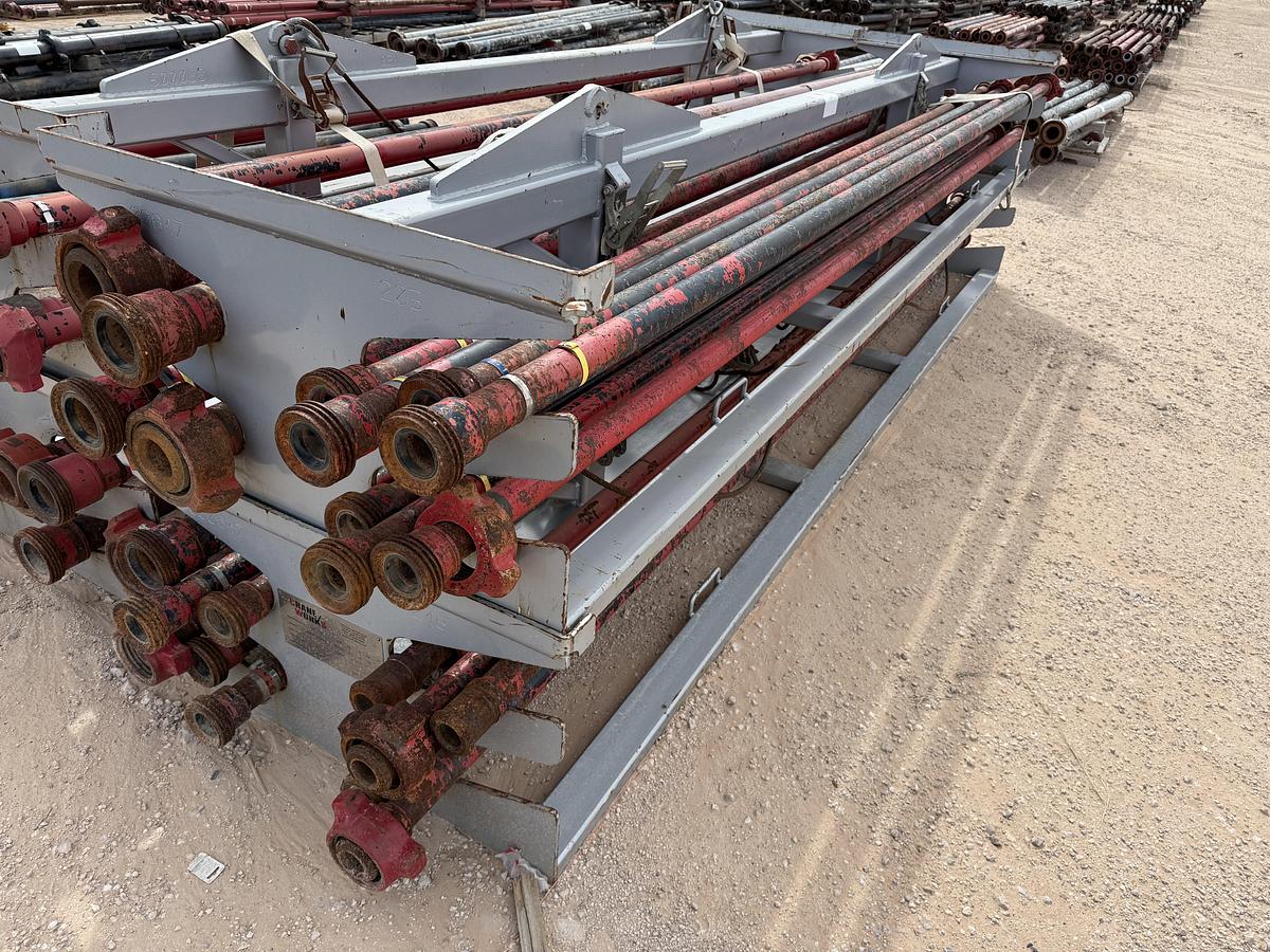 Used (22 X $) (17) 2” X 15’L & (5) 3” X 15’L FIG 1502 15K WP FLOW IRON W/ (2) 2-TIER STACKABLE PIPE RACKS