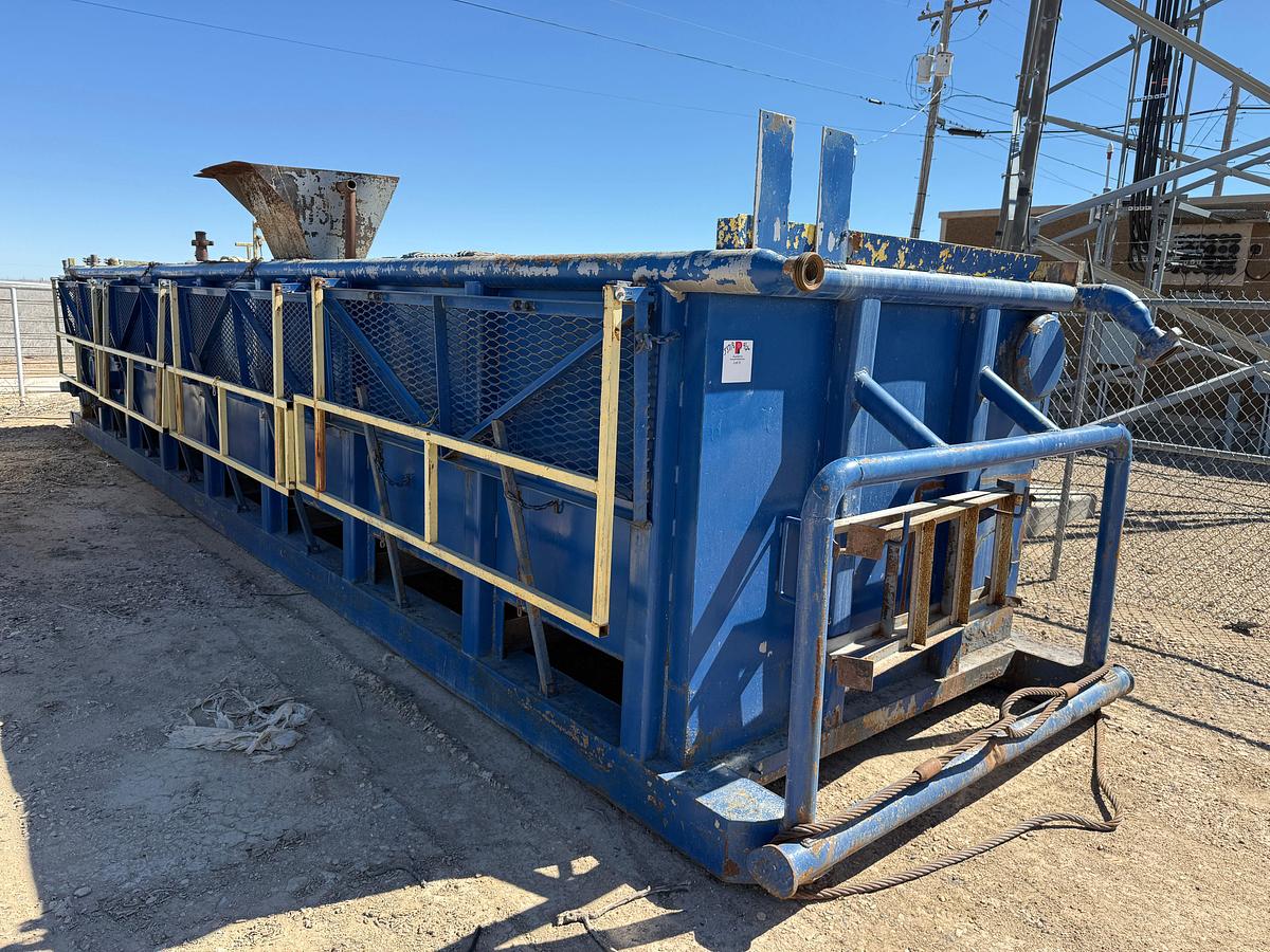 Used 180 BBL 32’ X 7’ X 5’ 3-COMP REVERSE PIT TANK W/ CATWALK,GAS BUSTER, HOSE RACK