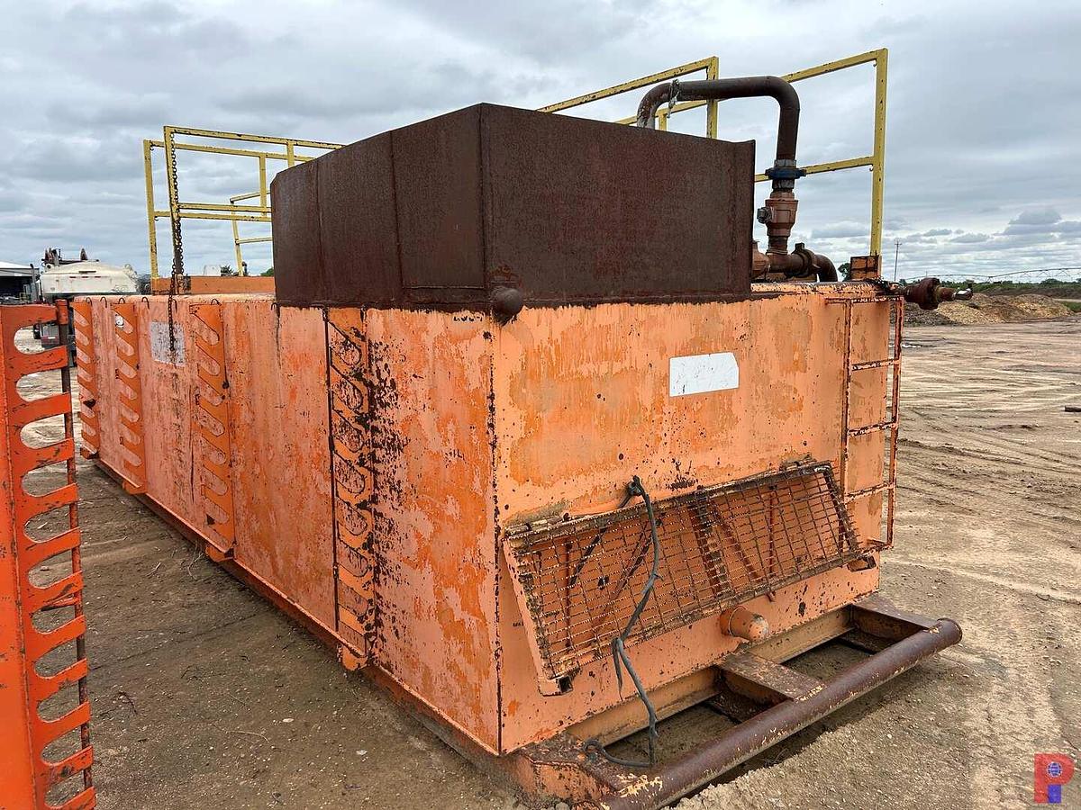 Used 25’ X 8’ X 5’ MUD TANK W/ DEGASSER, CATWALK, IRON RACKS