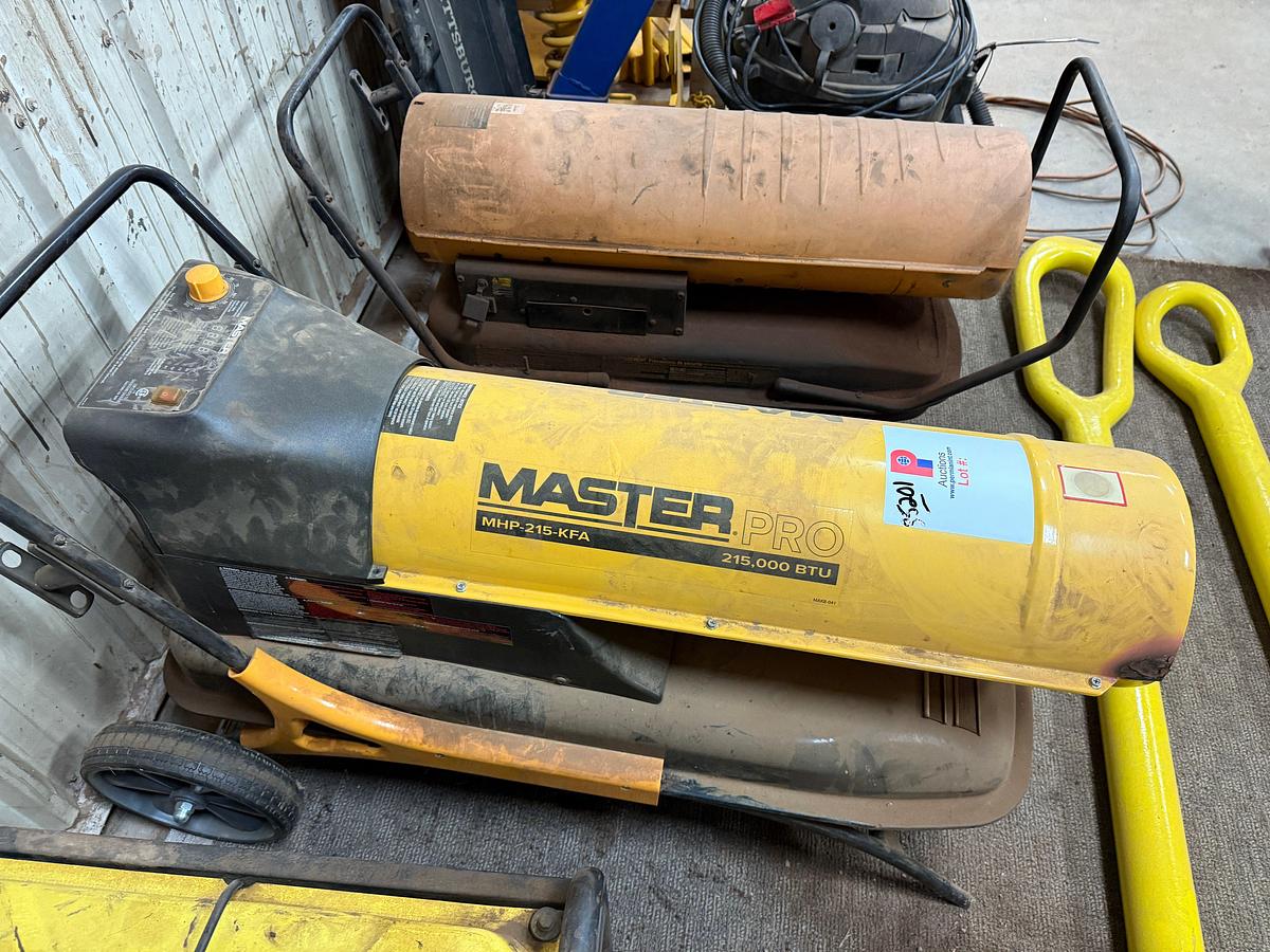 Used (2) MASTER DIESEL FIRED SHOP HEATERS, (1) CHAMPION 4450 WATTS  GAS GENERATOR, SHOP-VAC, PITTSBURGH CREEPER