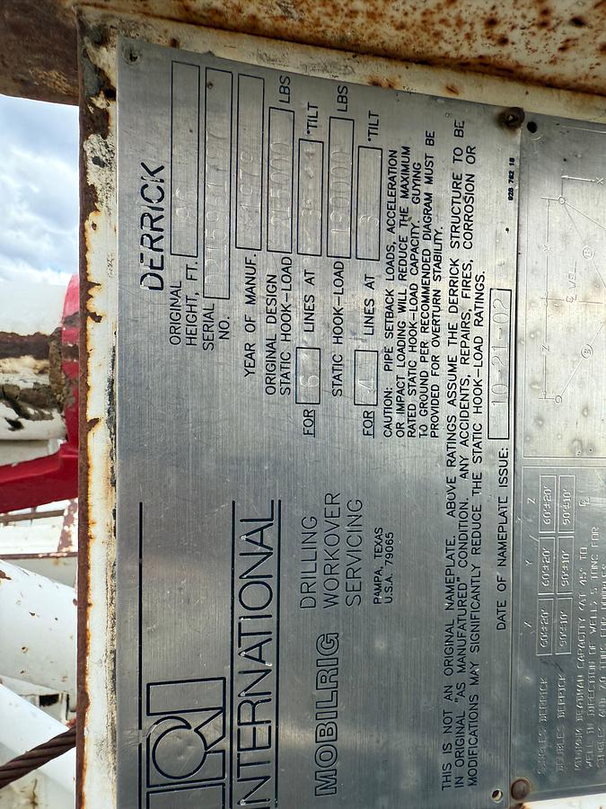 Used NOV FRANKS 96’ X 215,000 LBS DERRICK