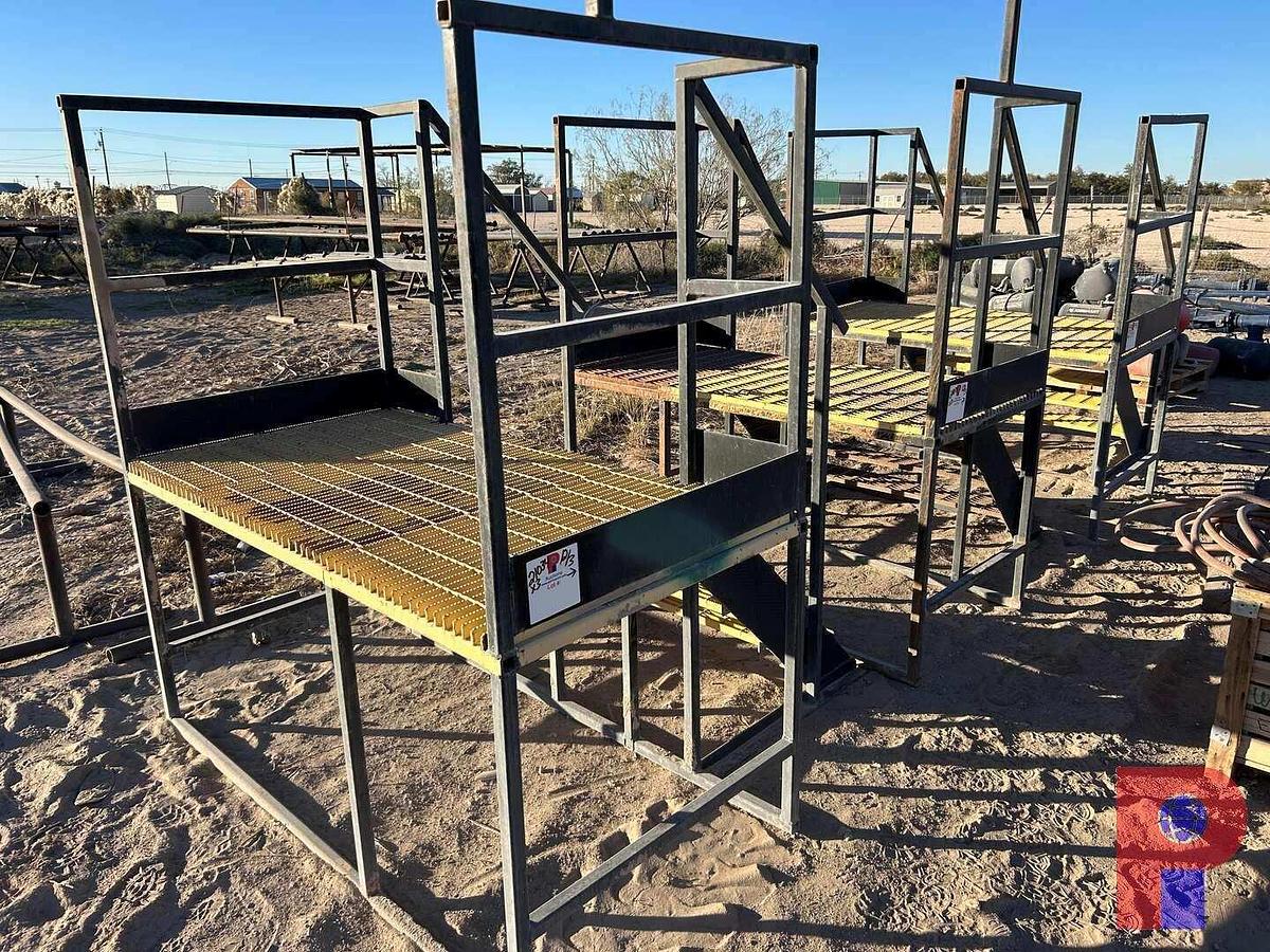 Used (3) 6’ X 6’ STEEL STAIR CASE W/ PLATFORM & HANDRAILS
