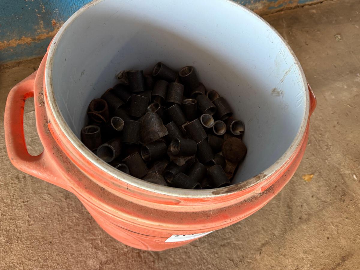 Used BUCKET W/ (150+) 1” STEEL PIPE COLLARS