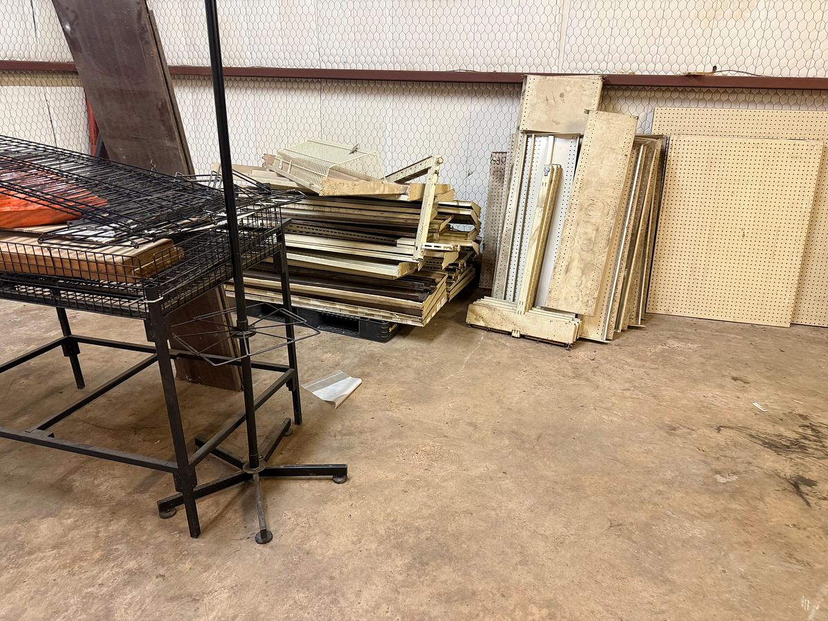 Used LOT W/ PILE OF 24" METAL SHELVING & BACKING