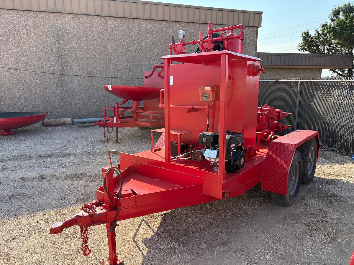 Used 2-station closing unit mtd on SHOPBUILT 10’ x 5’ t/a bumper pull trailer