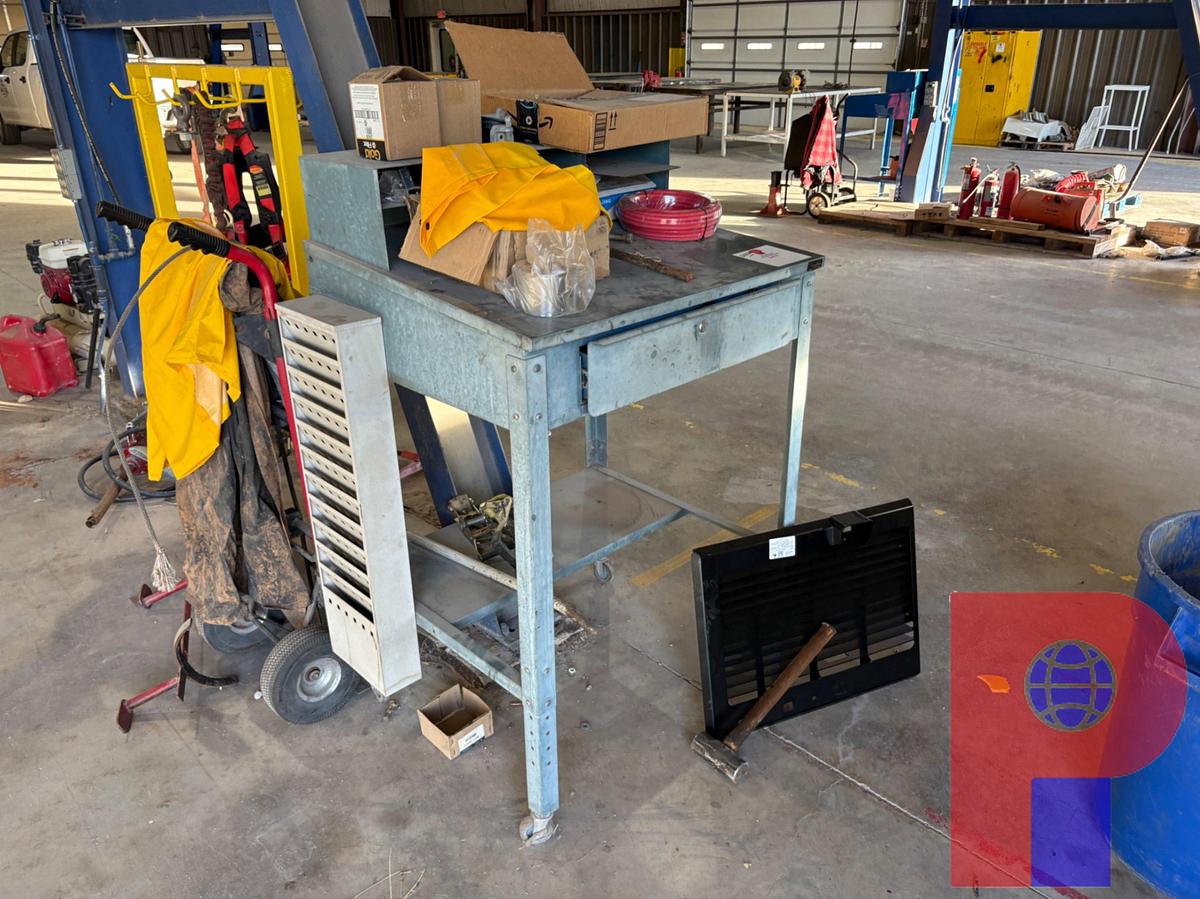 Used (1) KNOWLEDGE BOX DESK W/ (2) GUARDIAN SAFETY HARNESSES