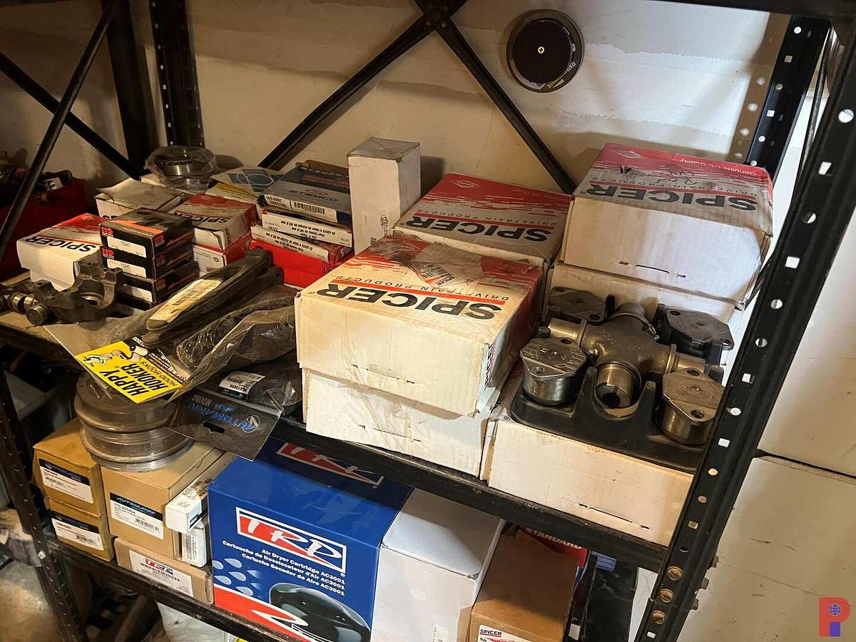 Used 9 - SHELVES CONTAINING TRANSMISSION FLUID, MOTOR OIL, BRAKE FLUID, GREASE, PURGE VALVES, & SEE DETAILS