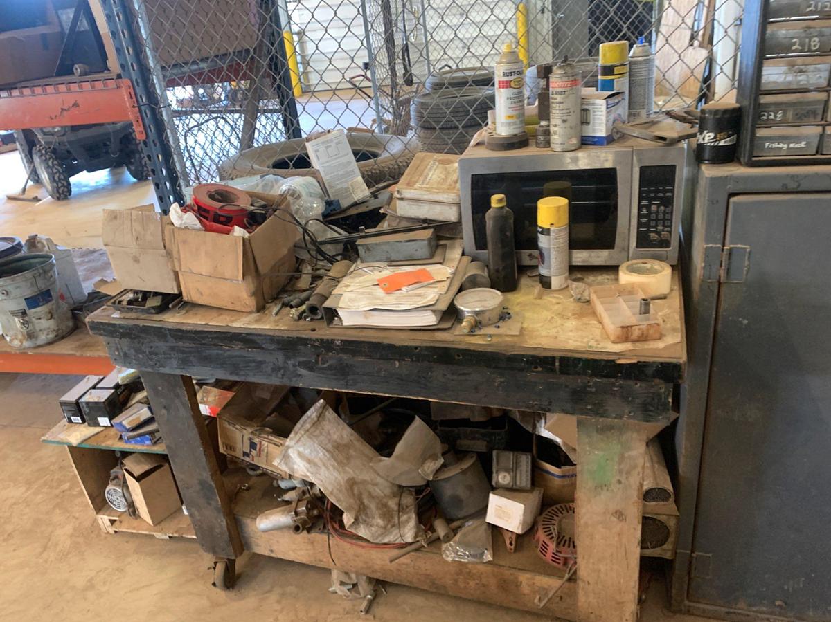 Used Husky Rolling Tool Box, 5’ x 3’ x 2’ Rolling Wooden Table , 4’ x 3’ x 2’ Paint Cabinet